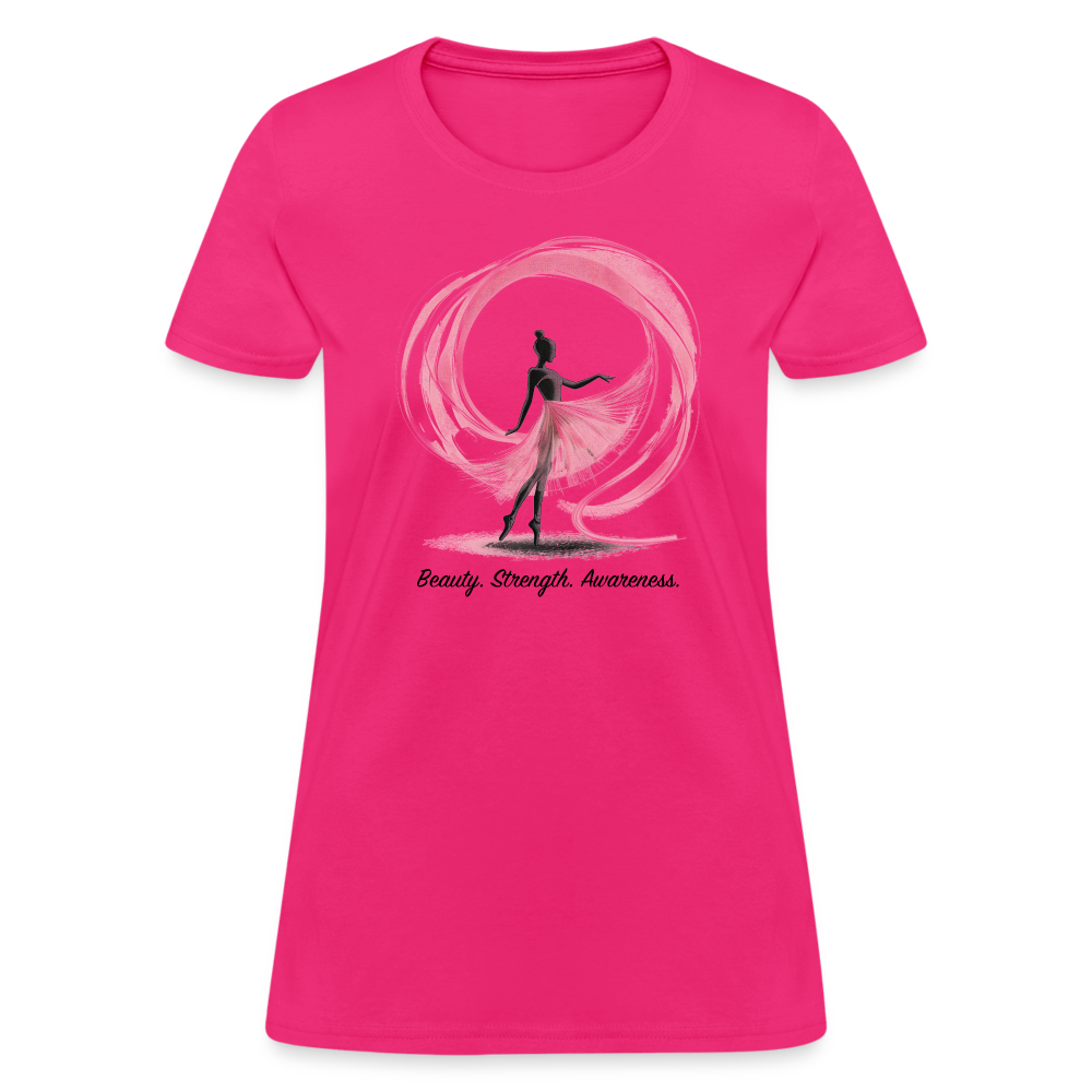 "Beauty. Strength. Awareness." Ballerina with Pink Ribbon Women's T-Shirt - fuchsia