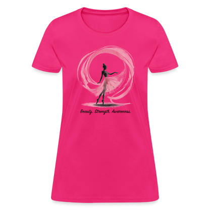 "Beauty. Strength. Awareness." Ballerina with Pink Ribbon Women's T-Shirt - fuchsia