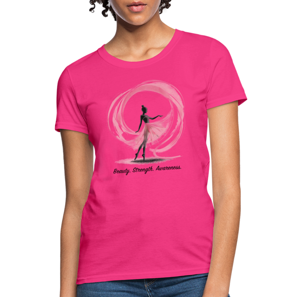 "Beauty. Strength. Awareness." Ballerina with Pink Ribbon Women's T-Shirt - fuchsia