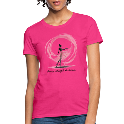 "Beauty. Strength. Awareness." Ballerina with Pink Ribbon Women's T-Shirt - fuchsia