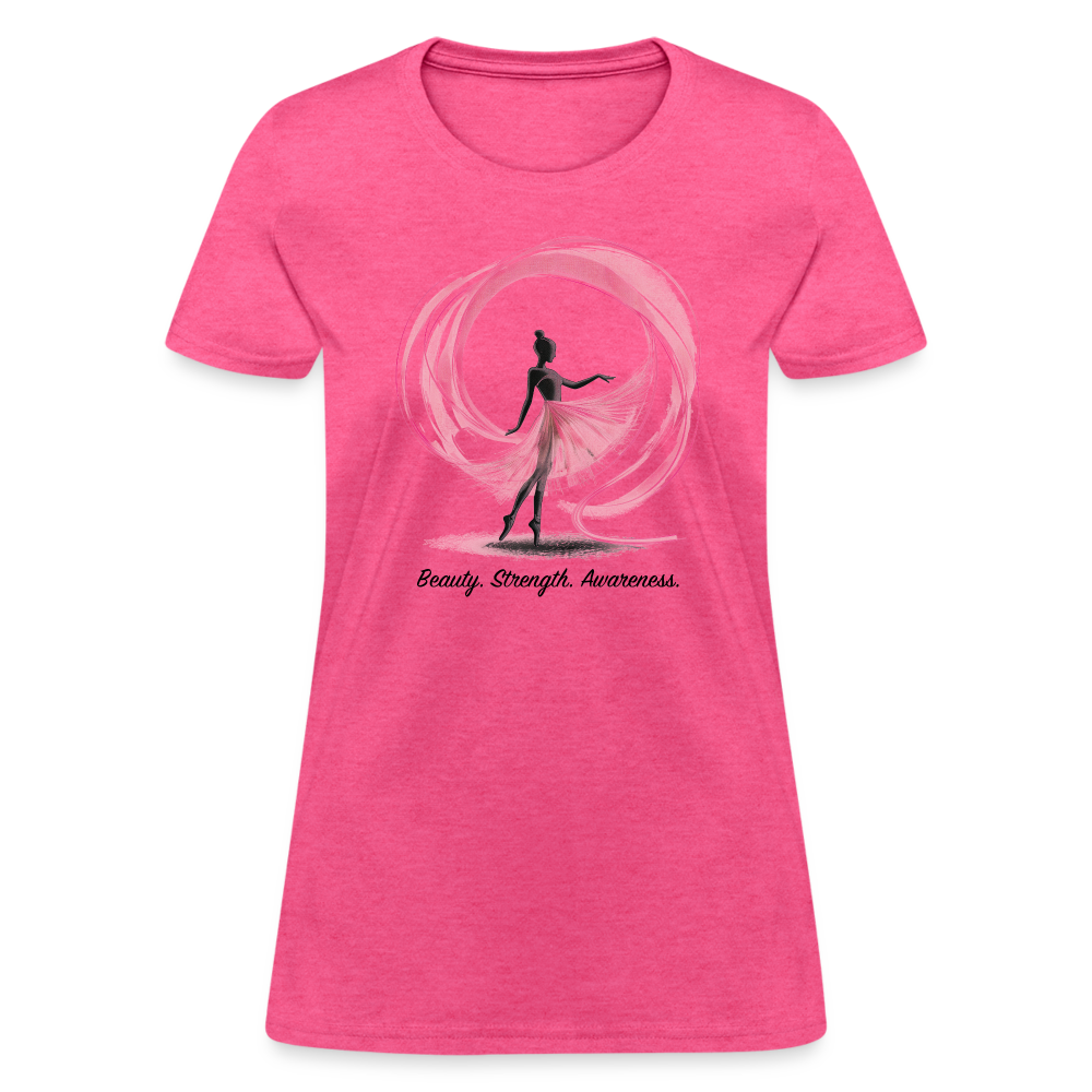 "Beauty. Strength. Awareness." Ballerina with Pink Ribbon Women's T-Shirt - heather pink