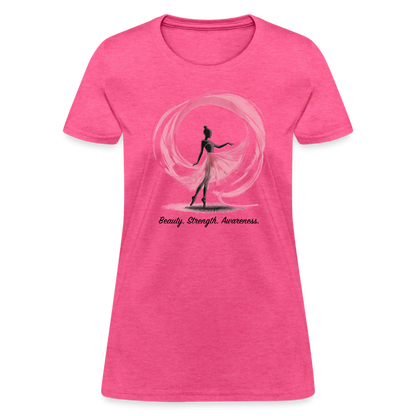 "Beauty. Strength. Awareness." Ballerina with Pink Ribbon Women's T-Shirt - heather pink