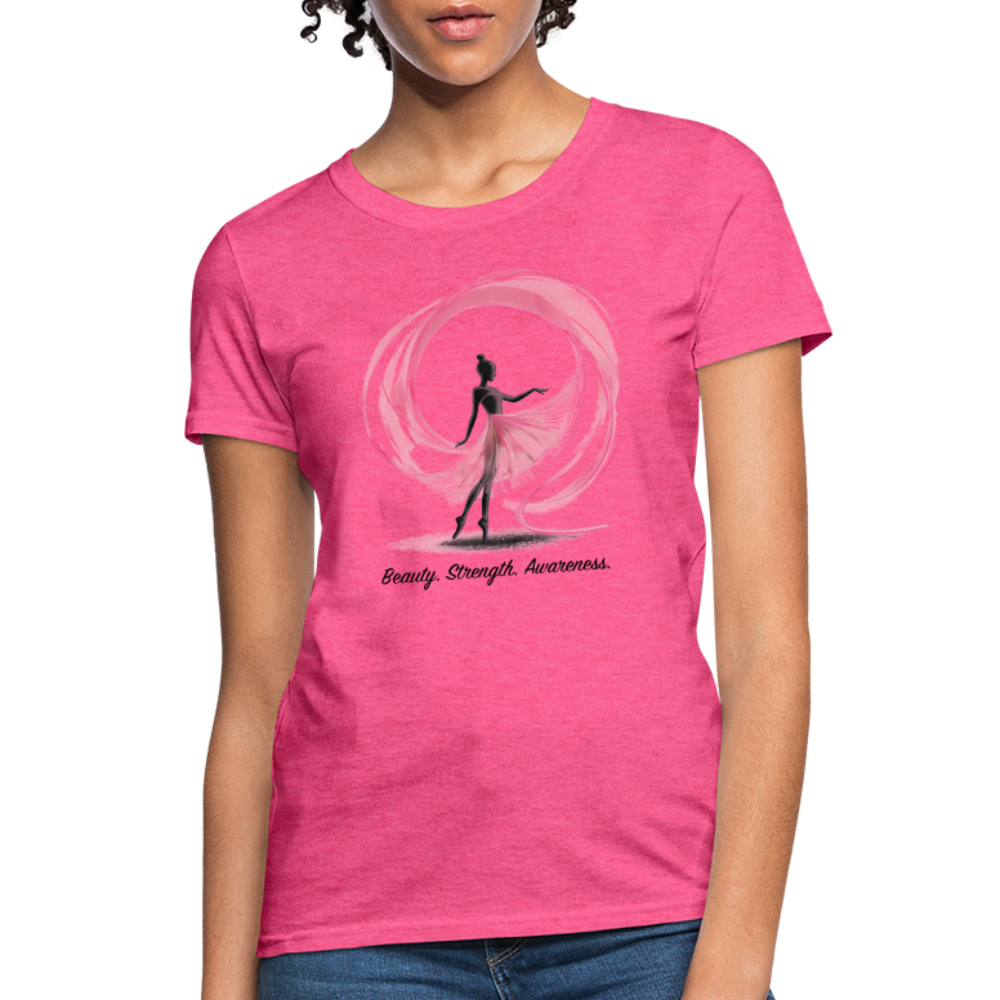 "Beauty. Strength. Awareness." Ballerina with Pink Ribbon Women's T-Shirt - heather pink