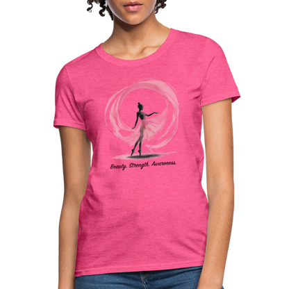 "Beauty. Strength. Awareness." Ballerina with Pink Ribbon Women's T-Shirt - heather pink