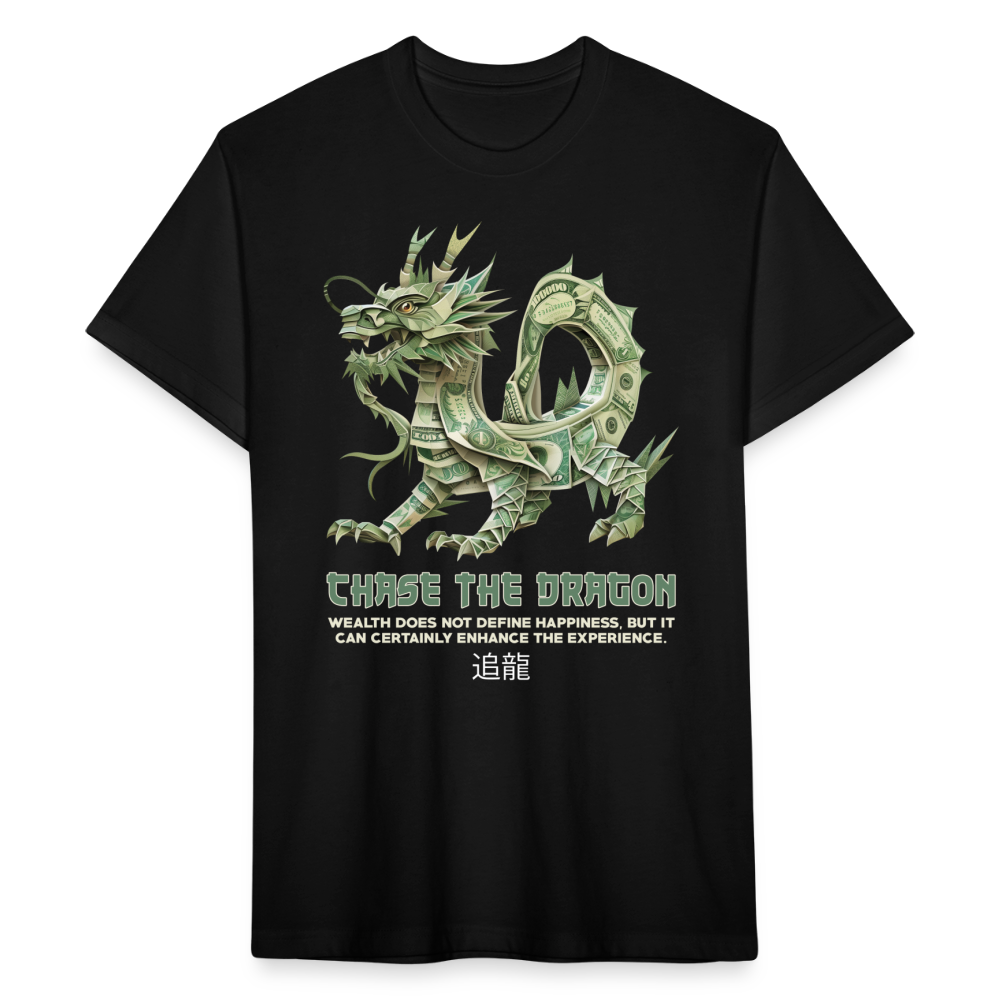 "Chase the Dragon" Origami Cash Men's Cotton/Poly Fitted T-Shirt - black