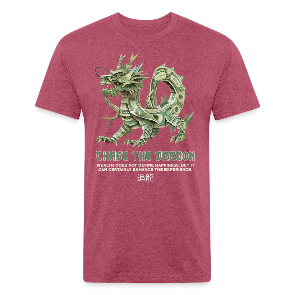 "Chase the Dragon" Origami Cash Men's Cotton/Poly Fitted T-Shirt - heather burgundy