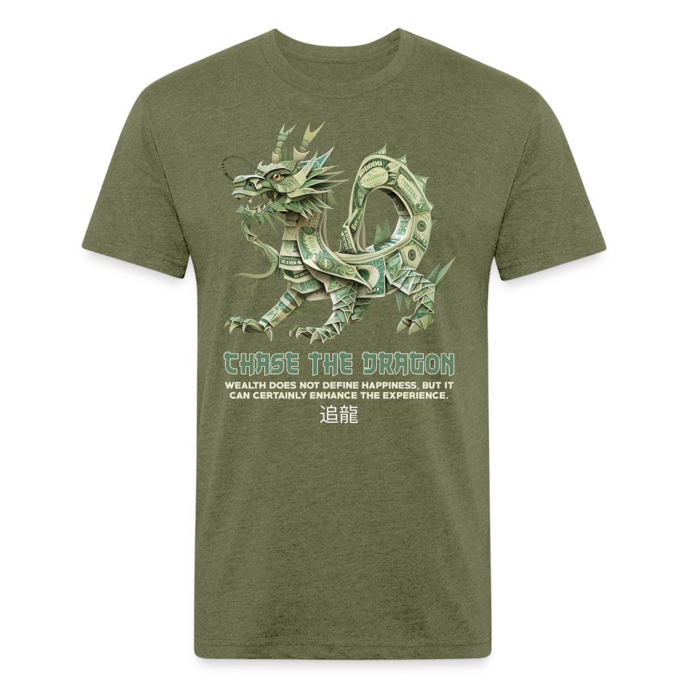 "Chase the Dragon" Origami Cash Men's Cotton/Poly Fitted T-Shirt - heather military green