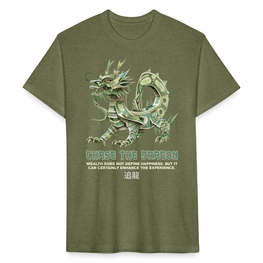 "Chase the Dragon" Origami Cash Men's Cotton/Poly Fitted T-Shirt - heather military green