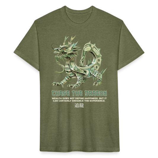 "Chase the Dragon" Origami Cash Men's Cotton/Poly Fitted T-Shirt - heather military green