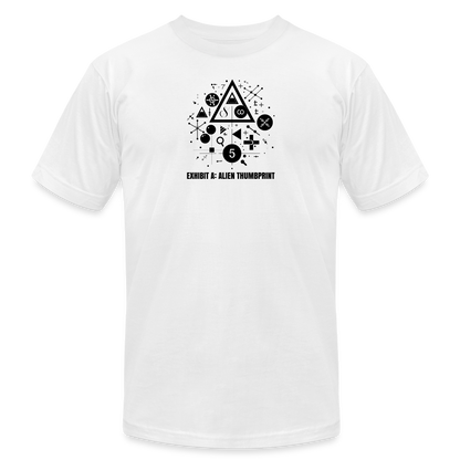 "Alien Thumbprint" Minimalist Unisex Jersey T-Shirt - white