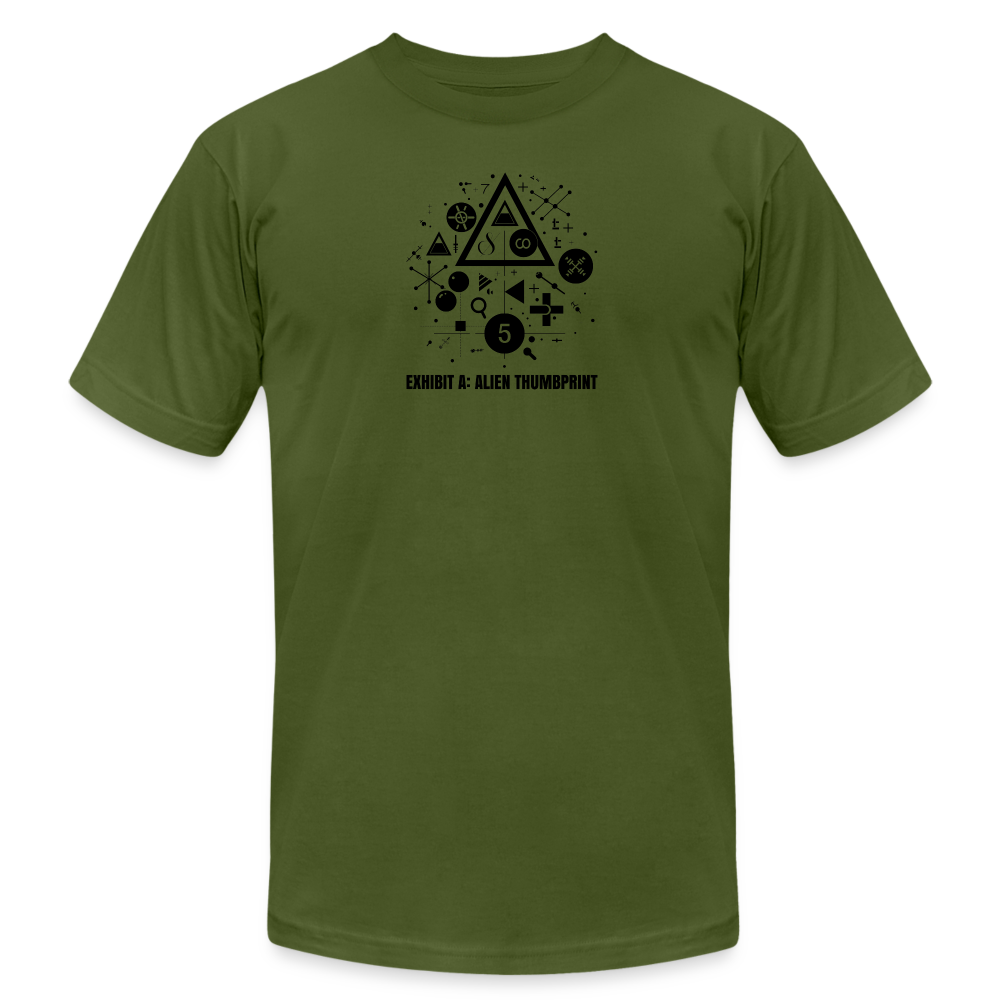 "Alien Thumbprint" Minimalist Unisex Jersey T-Shirt - olive