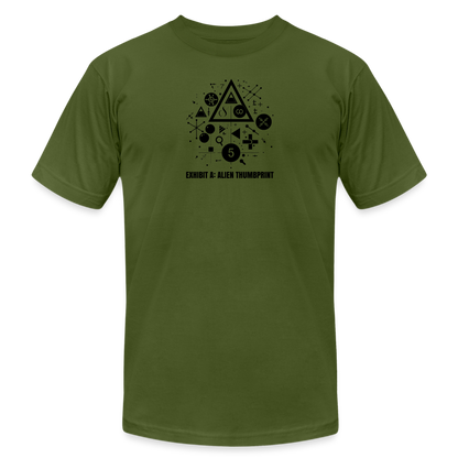 "Alien Thumbprint" Minimalist Unisex Jersey T-Shirt - olive