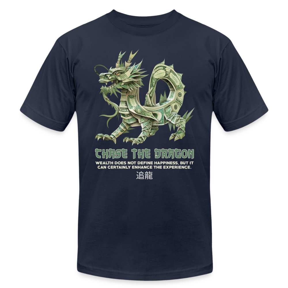 "Chase the Dragon" Origami Cash Unisex Jersey T-Shirt - navy