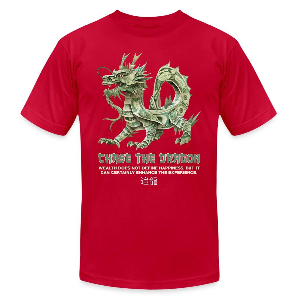 "Chase the Dragon" Origami Cash Unisex Jersey T-Shirt - red