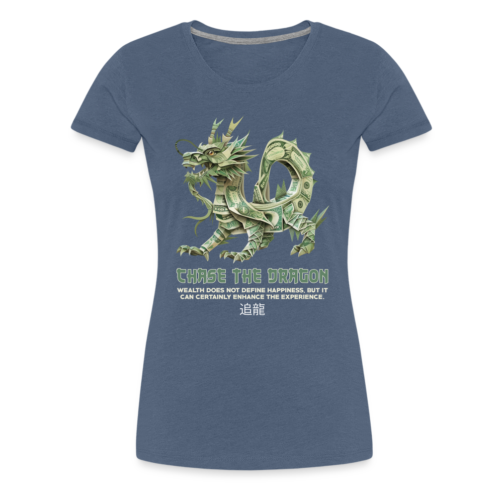 "Chase the Dragon" Origami Cash Women's Premium T-Shirt - heather blue