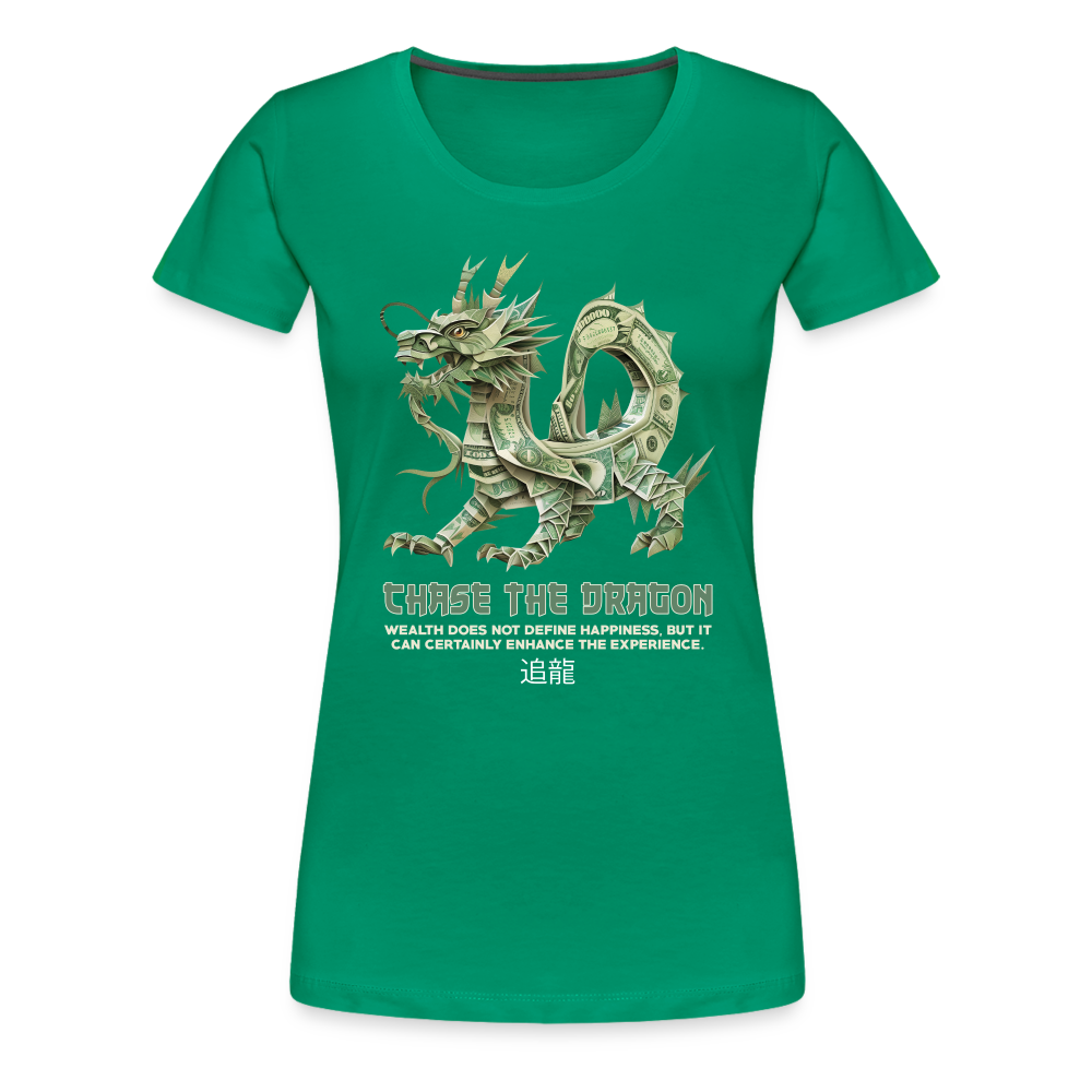 "Chase the Dragon" Origami Cash Women's Premium T-Shirt - kelly green