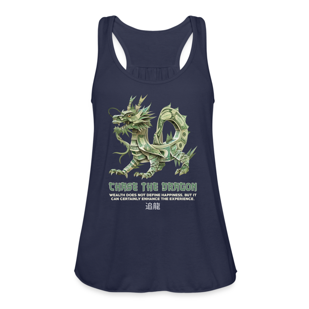 "Chase the Dragon" Origami Cash Women's Flowy Tank Top - navy