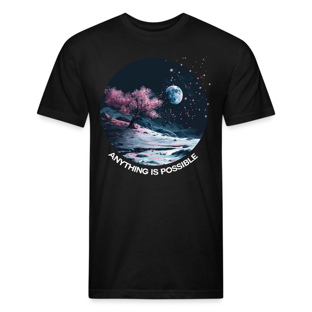 "Anything is Possible" Cherry Blossoms on the Moon Fitted Cotton/Poly T-Shirt - black