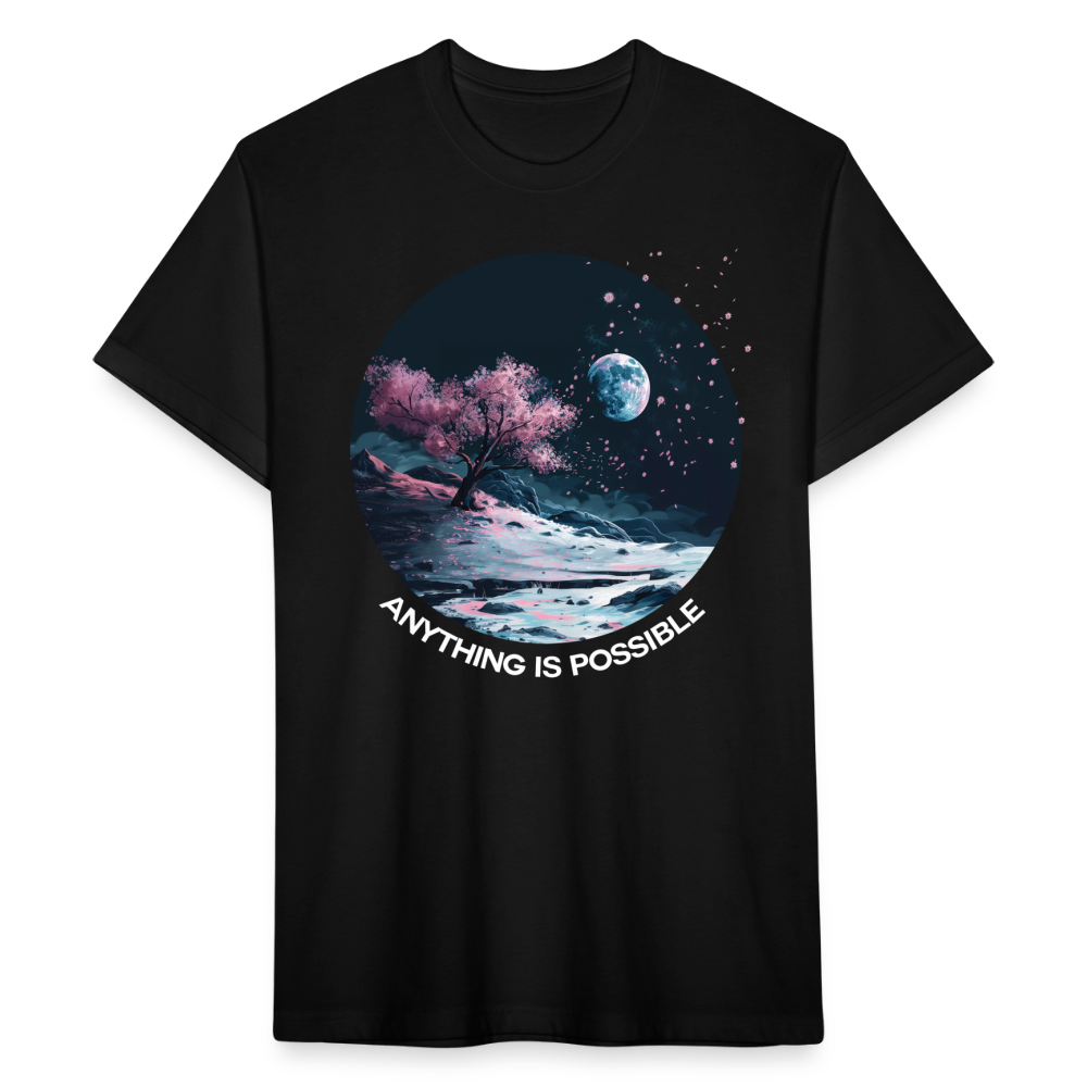 "Anything is Possible" Cherry Blossoms on the Moon Fitted Cotton/Poly T-Shirt - black