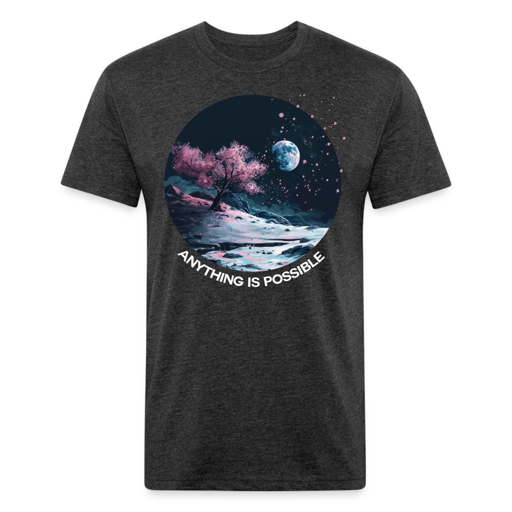 "Anything is Possible" Cherry Blossoms on the Moon Fitted Cotton/Poly T-Shirt - heather black