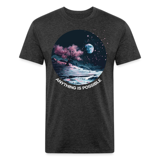 "Anything is Possible" Cherry Blossoms on the Moon Fitted Cotton/Poly T-Shirt - heather black