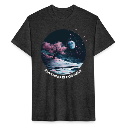 "Anything is Possible" Cherry Blossoms on the Moon Fitted Cotton/Poly T-Shirt - heather black