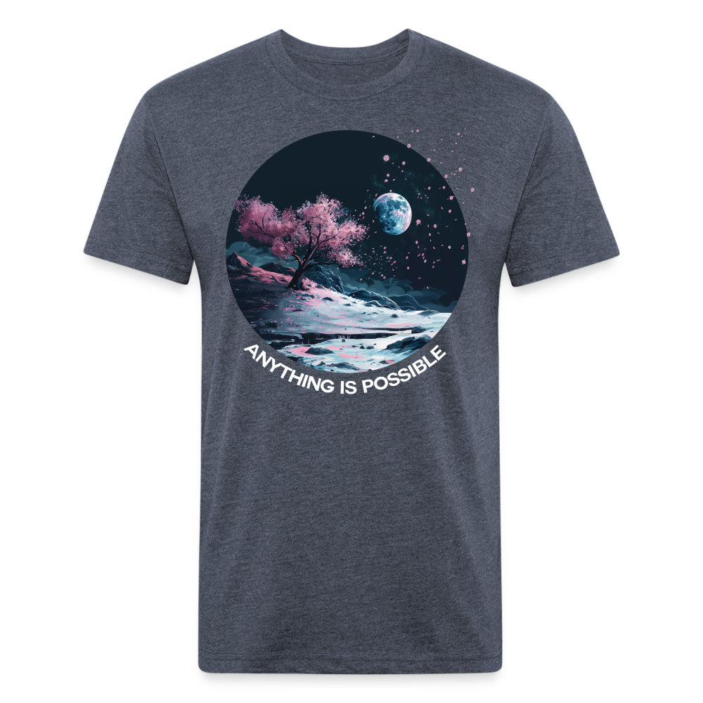 "Anything is Possible" Cherry Blossoms on the Moon Fitted Cotton/Poly T-Shirt - heather navy