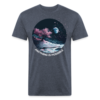 "Anything is Possible" Cherry Blossoms on the Moon Fitted Cotton/Poly T-Shirt - heather navy