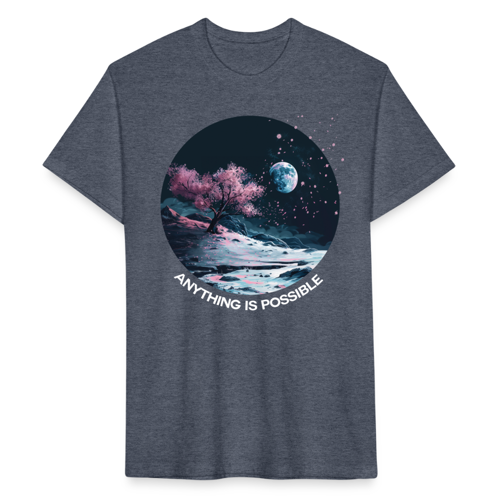 "Anything is Possible" Cherry Blossoms on the Moon Fitted Cotton/Poly T-Shirt - heather navy