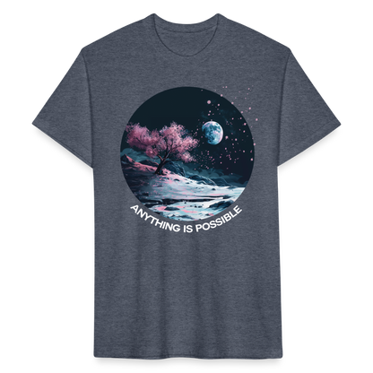 "Anything is Possible" Cherry Blossoms on the Moon Fitted Cotton/Poly T-Shirt - heather navy