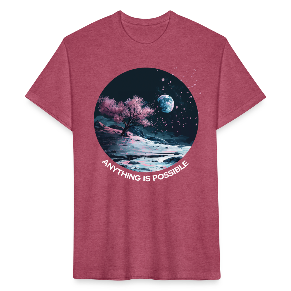 "Anything is Possible" Cherry Blossoms on the Moon Fitted Cotton/Poly T-Shirt - heather burgundy