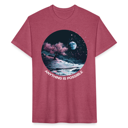 "Anything is Possible" Cherry Blossoms on the Moon Fitted Cotton/Poly T-Shirt - heather burgundy