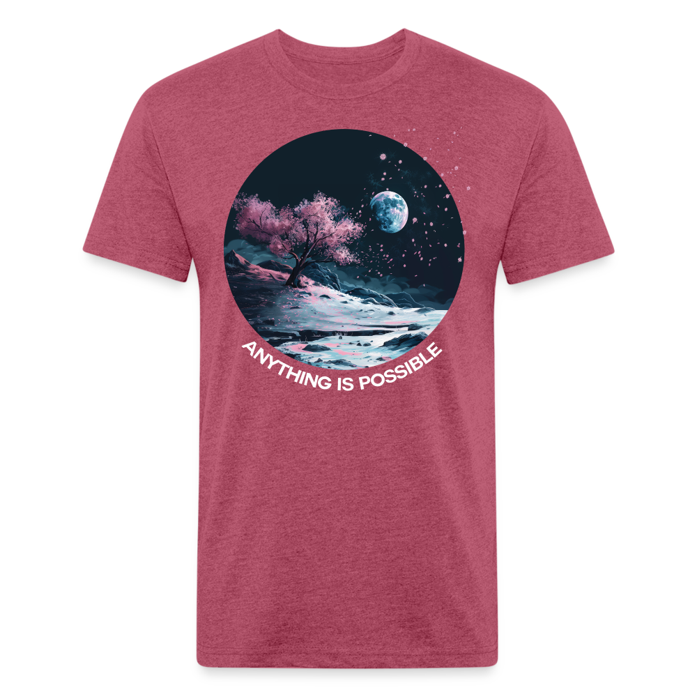 "Anything is Possible" Cherry Blossoms on the Moon Fitted Cotton/Poly T-Shirt - heather burgundy