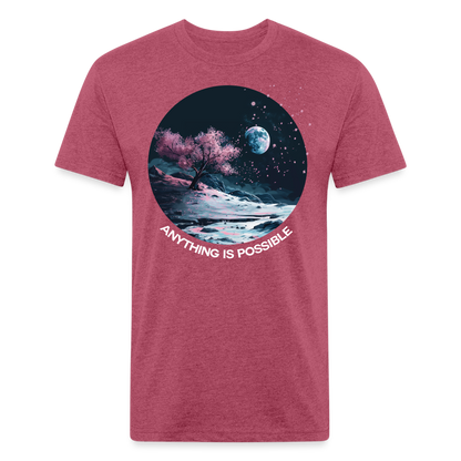 "Anything is Possible" Cherry Blossoms on the Moon Fitted Cotton/Poly T-Shirt - heather burgundy