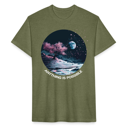 "Anything is Possible" Cherry Blossoms on the Moon Fitted Cotton/Poly T-Shirt - heather military green