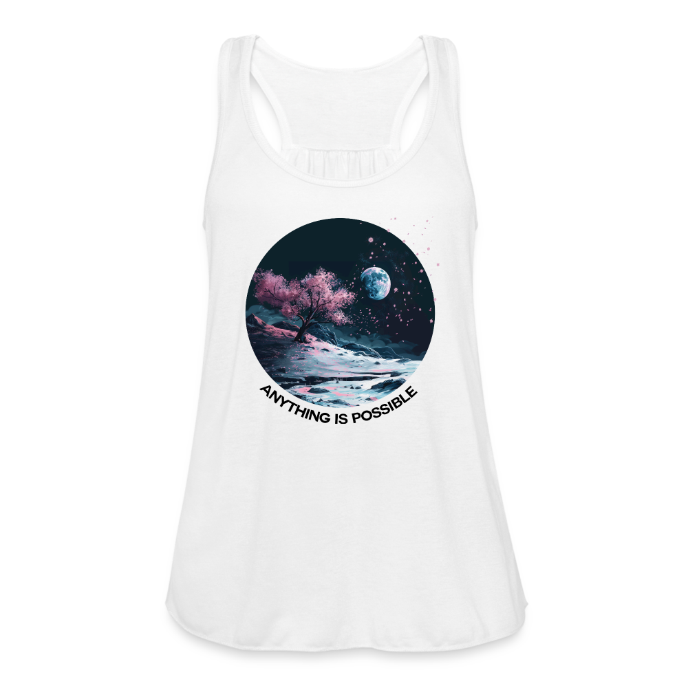 "Anything is Possible" Cherry Blossoms on the Moon Women's Flowy Tank Top - white