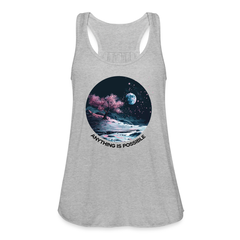 "Anything is Possible" Cherry Blossoms on the Moon Women's Flowy Tank Top - heather gray