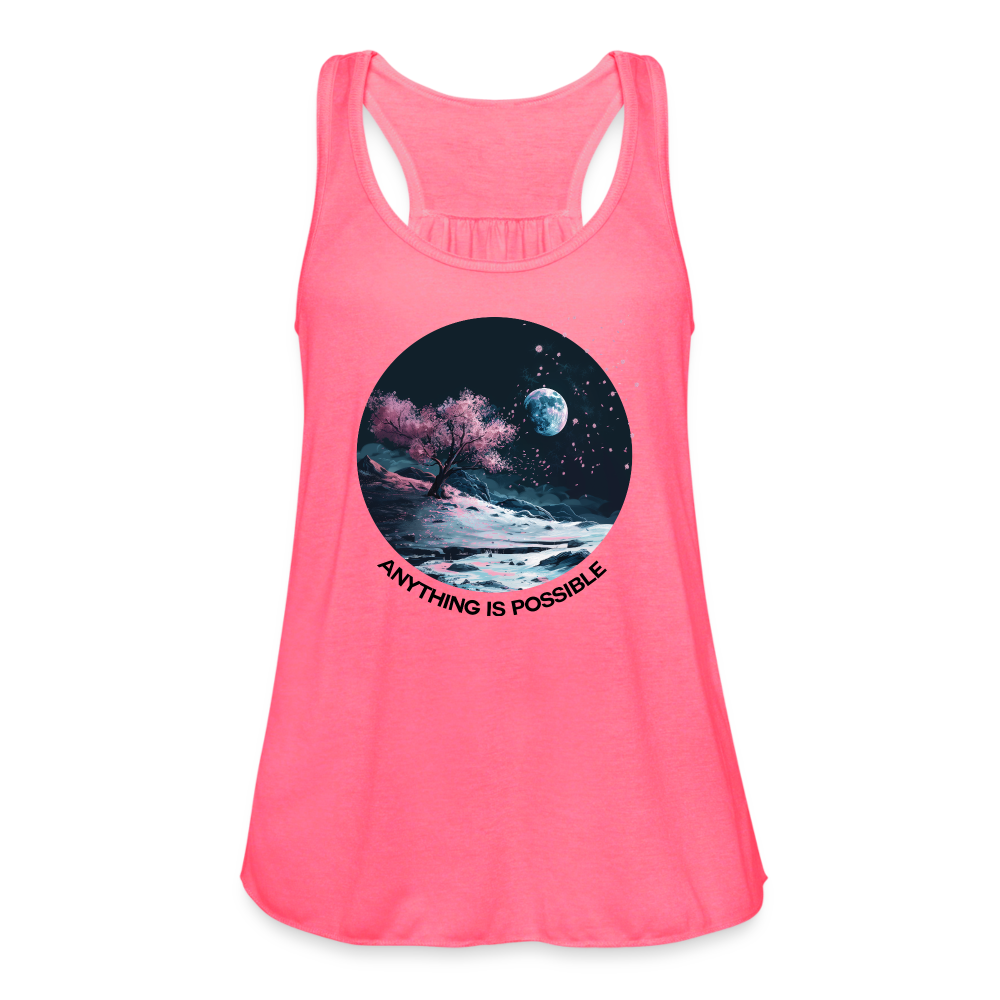 "Anything is Possible" Cherry Blossoms on the Moon Women's Flowy Tank Top - neon pink