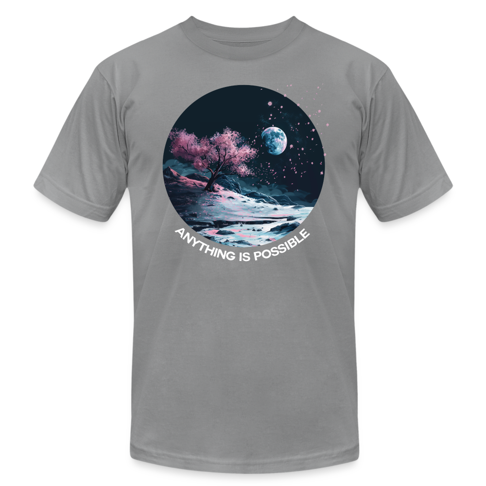 "Anything is Possible" Cherry Blossoms on the Moon Unisex Tri-Blend T-Shirt - slate