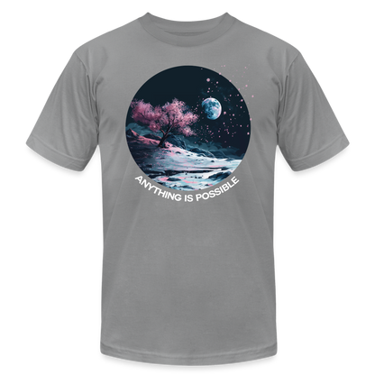 "Anything is Possible" Cherry Blossoms on the Moon Unisex Tri-Blend T-Shirt - slate