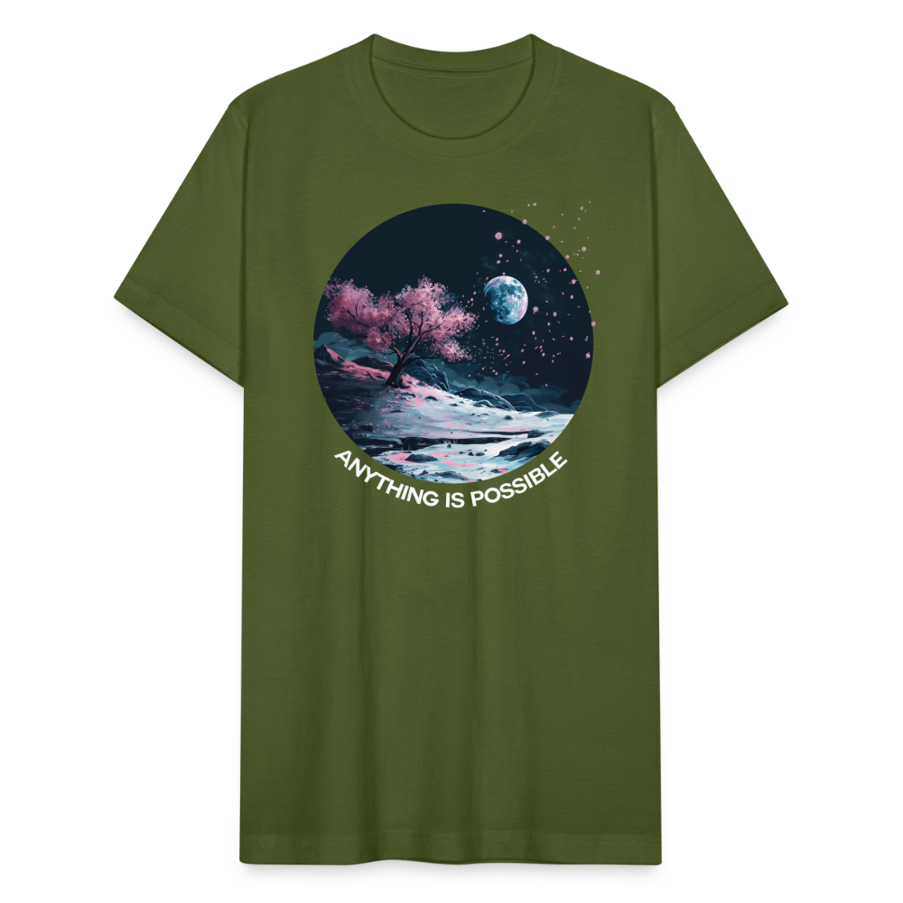 "Anything is Possible" Cherry Blossoms on the Moon Unisex Tri-Blend T-Shirt - olive