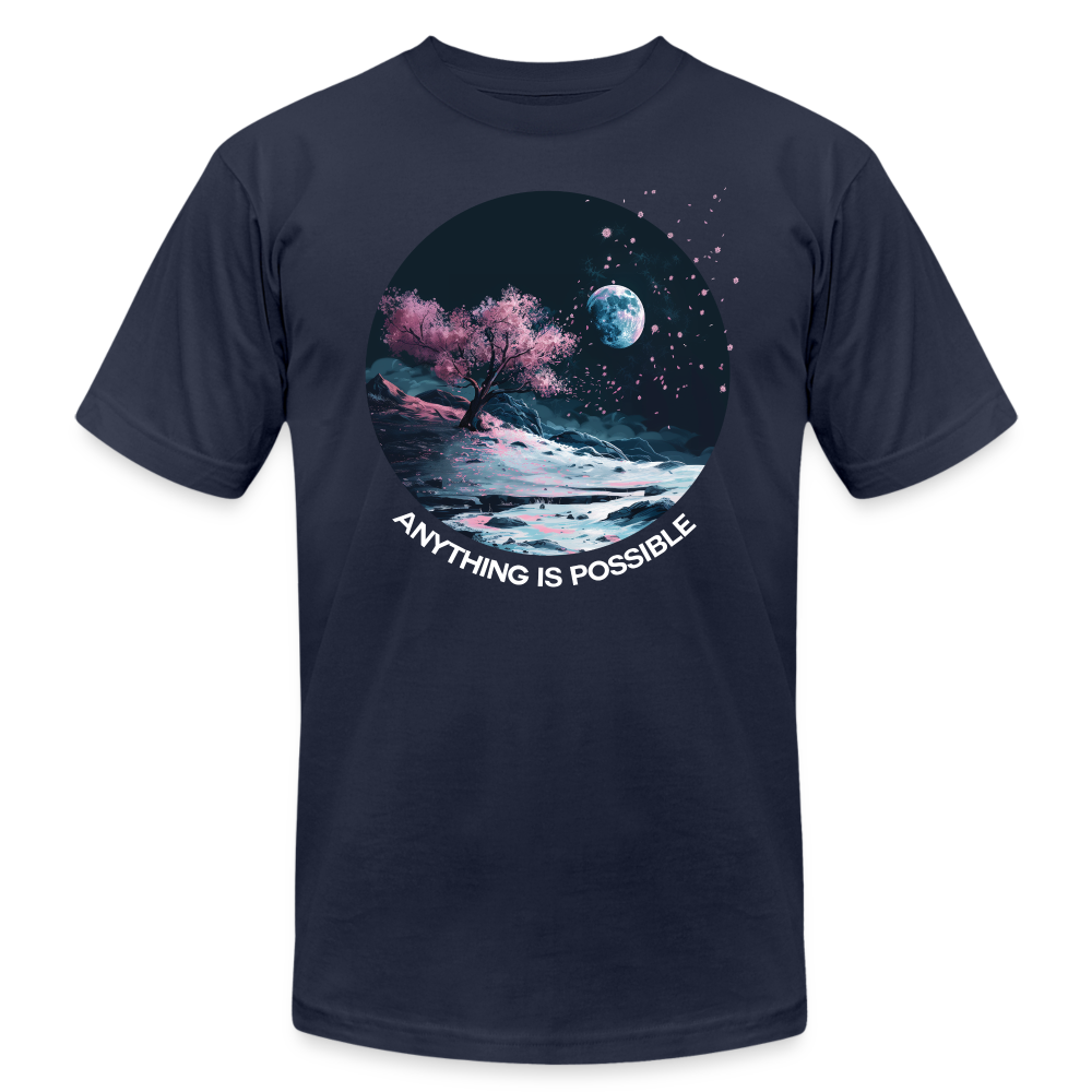 "Anything is Possible" Cherry Blossoms on the Moon Unisex Tri-Blend T-Shirt - navy