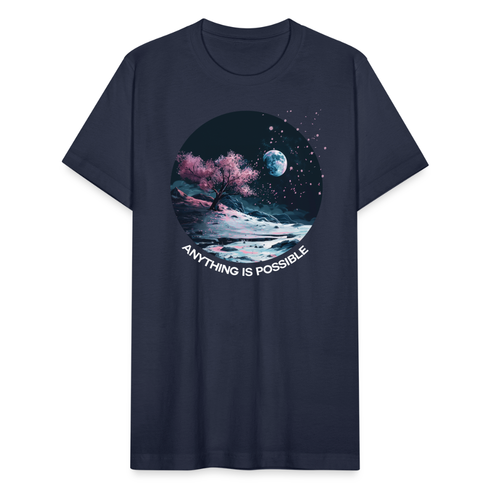 "Anything is Possible" Cherry Blossoms on the Moon Unisex Tri-Blend T-Shirt - navy