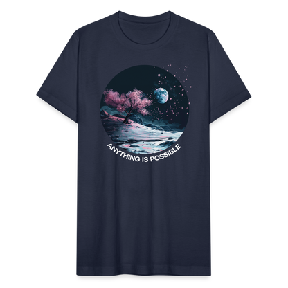 "Anything is Possible" Cherry Blossoms on the Moon Unisex Tri-Blend T-Shirt - navy