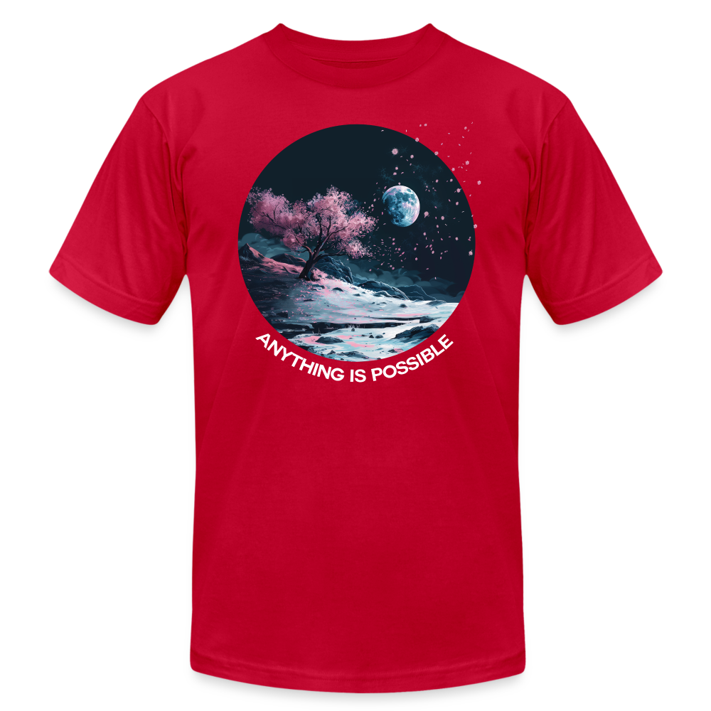 "Anything is Possible" Cherry Blossoms on the Moon Unisex Tri-Blend T-Shirt - red