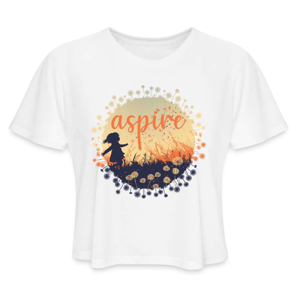 "Aspire" Dandelion Dream Field Women's Crop Top - white