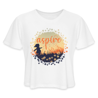 "Aspire" Dandelion Dream Field Women's Crop Top - white