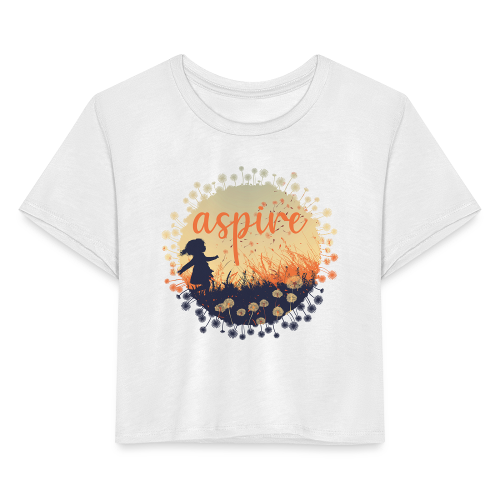 "Aspire" Dandelion Dream Field Women's Crop Top - white