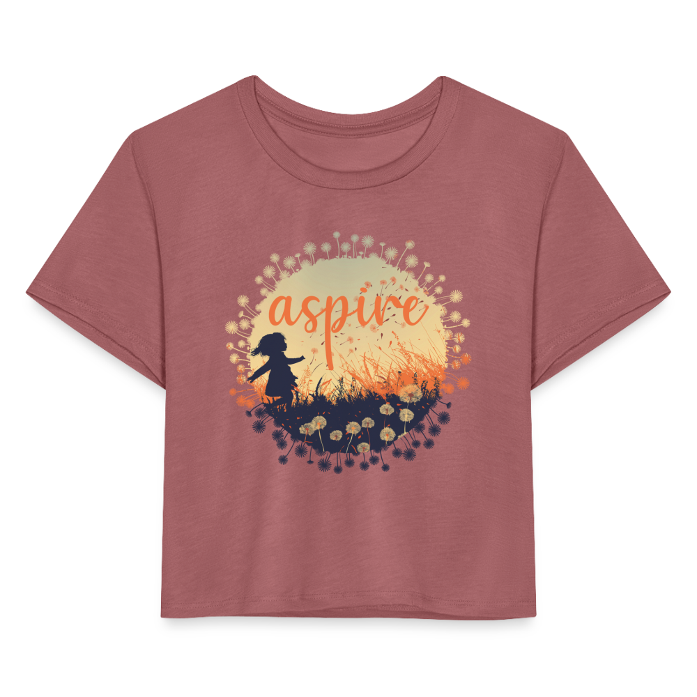 "Aspire" Dandelion Dream Field Women's Crop Top - mauve