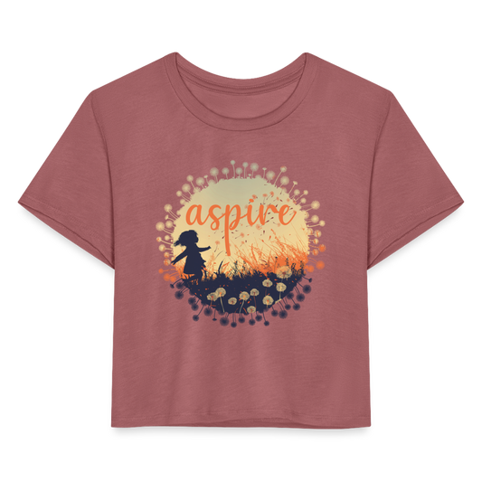 "Aspire" Dandelion Dream Field Women's Crop Top - mauve